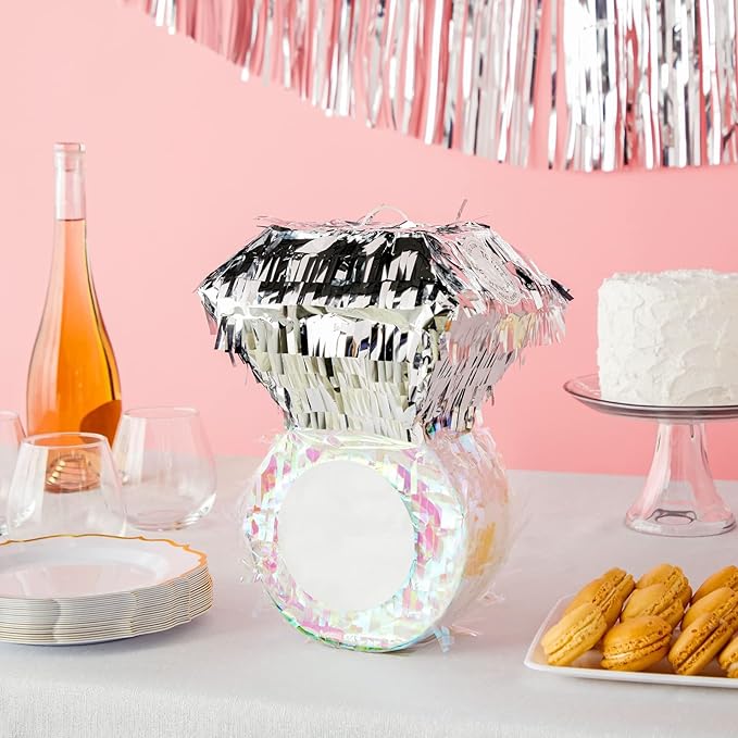 Sustainable Greetings Diamond Ring Pinata for Bridal Shower Centerpieces, Engagement Decorations, Bachelorette Party Supplies (7.2 x 7.1 x 11.0 In) - Diamond Party Decorations