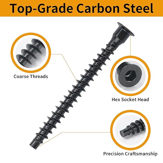 M7 x 40mm Confirmat Screws Black 20 PCs, Hex Socket Drive Countersunk Furniture Connecting Self-Tapping Screw Set Carbon Steel Zinc Plated