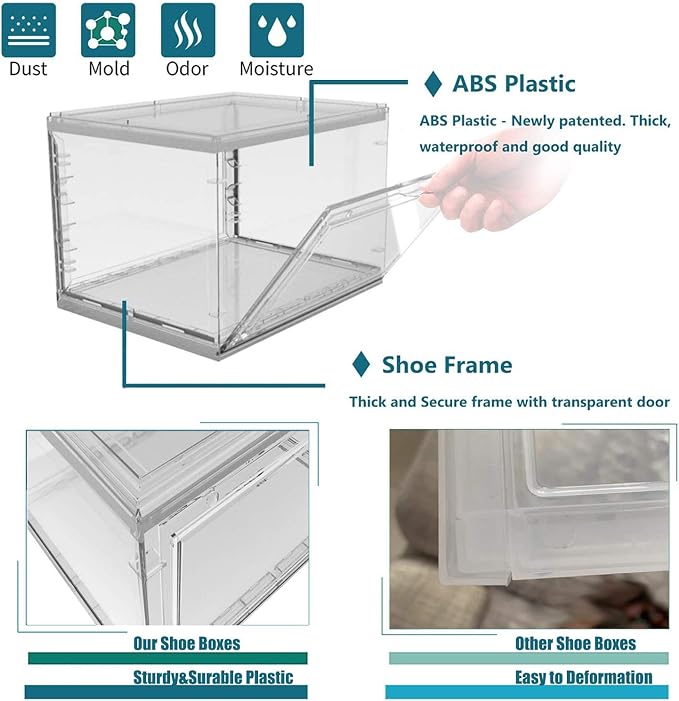 Reitu 3 Pack Shoe Storage Boxes, Clear Plastic Stackable Shoe Organizer Bins, Side Opening Sneaker Holder Containers For MenWomen sneaker Fit up to US Size 13 (Clear)
