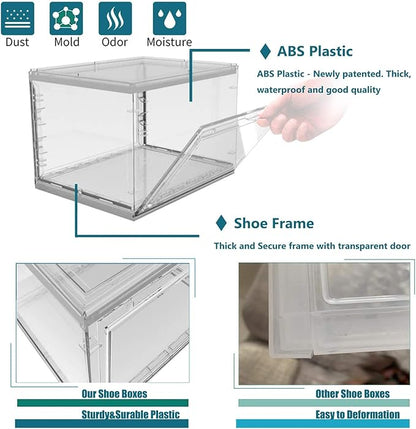 Reitu 3 Pack Shoe Storage Boxes, Clear Plastic Stackable Shoe Organizer Bins, Side Opening Sneaker Holder Containers For MenWomen sneaker Fit up to US Size 13 (Clear)