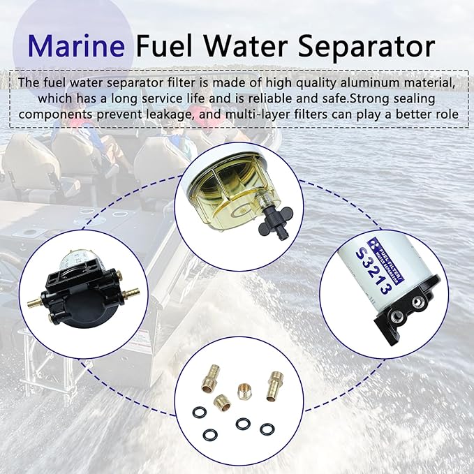 Fuel Filter Water Separator Compatible with Mercury Marine Outboard Motor with 38" Barb x 14" NPT Fittings Replaces 35-60494-1, S3213, 18-7932-1, S3213, S3214,35-809097
