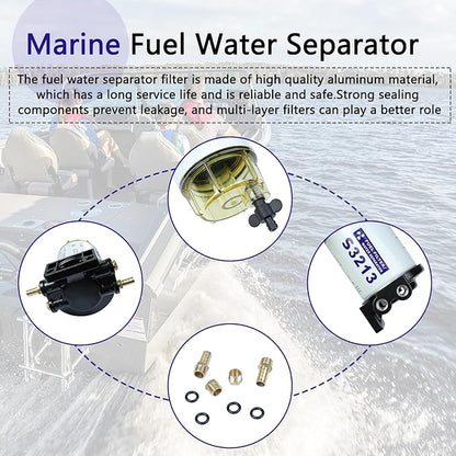 Fuel Filter Water Separator Compatible with Mercury Marine Outboard Motor with 38" Barb x 14" NPT Fittings Replaces 35-60494-1, S3213, 18-7932-1, S3213, S3214,35-809097