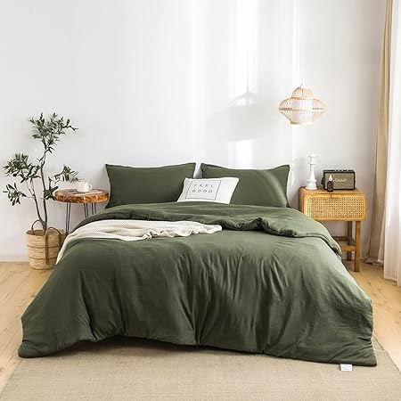 COTTEBED Ultra-Soft King Bedding Comforter Sets Bed, All Season Use Light Weight with Warm Fluffy Washed Cotton Microfiber,1 Bed Blanket Comforter  2 PillowSham(KingCalifornia King Dark Olive Green