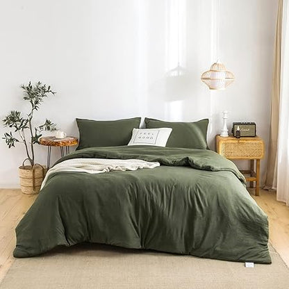 COTTEBED Ultra-Soft King Bedding Comforter Sets Bed, All Season Use Light Weight with Warm Fluffy Washed Cotton Microfiber,1 Bed Blanket Comforter  2 PillowSham(KingCalifornia King Dark Olive Green
