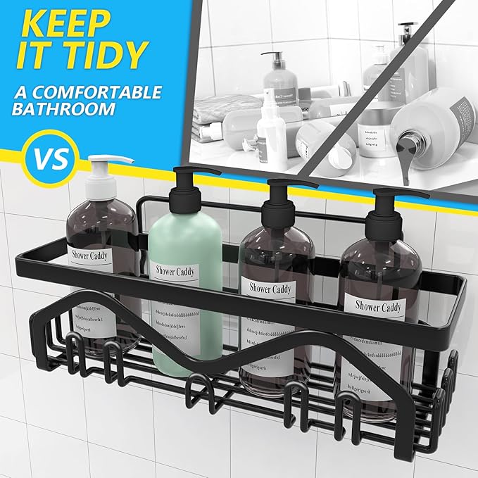 Coraje Shower Caddy, Shower Shelves [5-Pack], Adhesive Shower Organizer No Drilling, Large Capacity, Rustproof Bathroom Shower Organizer, Shower Shelf for Inside Shower (Black)