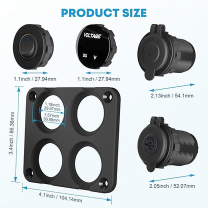 Upgraded Kohree 12V USB Outlet with Individual Switch, 4 in 1 USB C Marine Socket Panel Waterproof Rocker Toggle Switches with QC3.0 USB & Type C PD Port, Cigarette Lighter Socket for RV Marine Boat