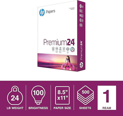 HP Printer Paper  8.5 x 11 Paper  Premium 24 lb  1 Ream - 500 Sheets  100 Bright  Made in USA - FSC Certified  112400R