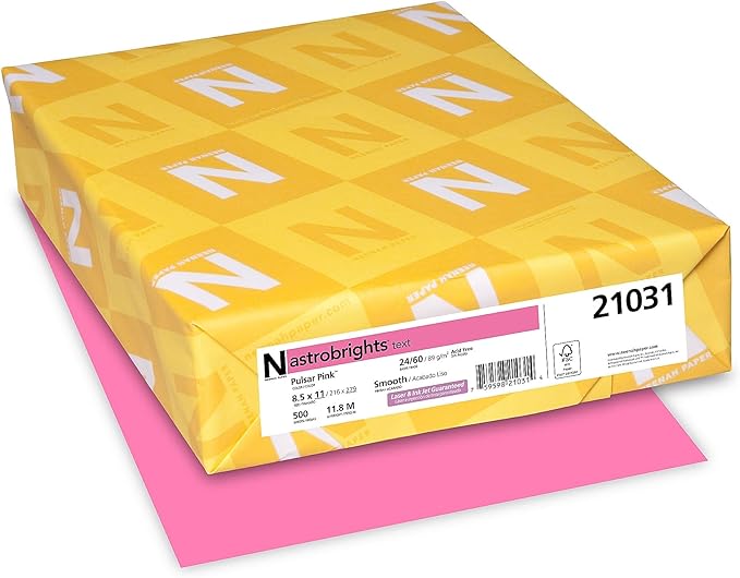 Neenah Paper 21031 Color Paper, 24lb, 8 1/2 x 11, Pulsar Pink, 500 Sheets