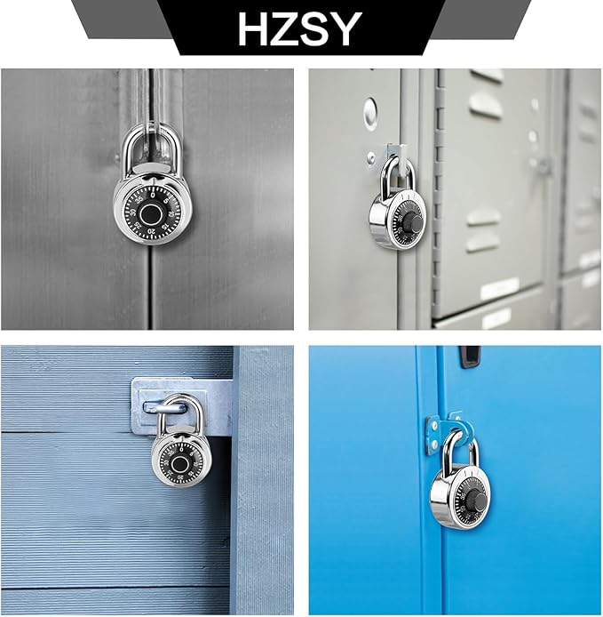 Combination Padlock 1 Pack, Fixed Dial Combination Padlock with Different Combinations, 2 in. Wide. Black Turntable, Lock for Gym  Locker, School, Toolbox, and More