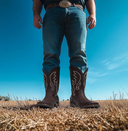Cowboy Boots For Men with Wide Square Toe Western Retro Boot Durable Classic Fashionable Embroidered Pull On Slip Resistant Boots