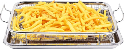 Eyourlife Air Fryer Basket for Oven 12.8" x 9.6", Stainless Steel Crisper Tray  Basket Set for Cooking, Baking  Broiling  Non-Stick, Easy to Clean, 360 Airflow for Even Crispiness