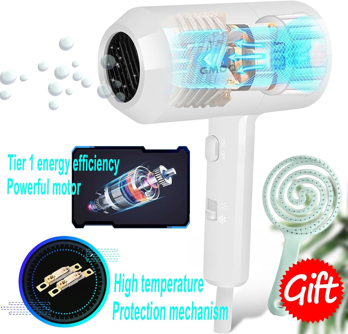 Hotel Wall Mounted Hair Dryer for Bathroom,Restroom Professional Blow Dryer,with Stand Rack,Specialised Motor for Salon,Fast Drying - Gifts?Massage Comb, Screws+ Adhesive? 110V