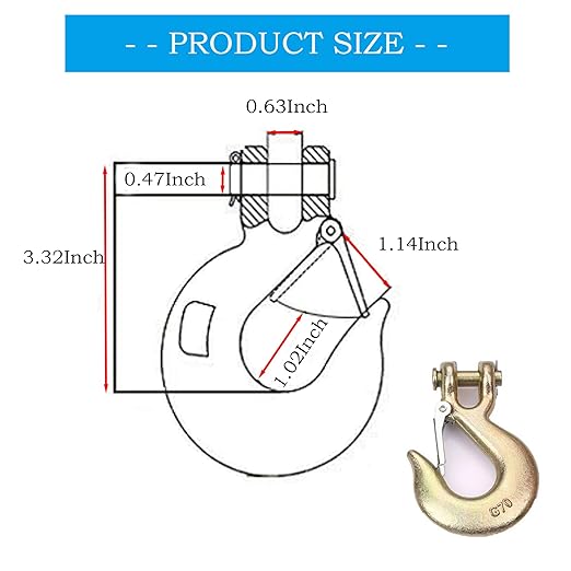 1 Pack Clevis Slip Hook, 3/8 Inch Clevis Safety Hook with Safety Latch, Heavy Duty Forged G70 Chain Hook for Truck Trailer Winch Transport Tow Chain Hook, 18,000 Lbs Capacity