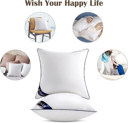 Siluvia 20"x20" Pillow Insert Set of 1 Decorative Square Square Throw 20 Pillows with 100% Cotton Cover for Sofa, Couch, and Bed - White