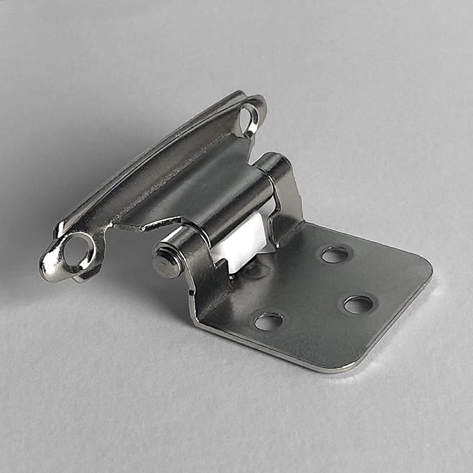 ANGSTROM 2-Pack Partially Exposed Cabinet Hinges, 180-Degree Self-Closing, Surface-Mount Full Overlay (Nickel Plated)