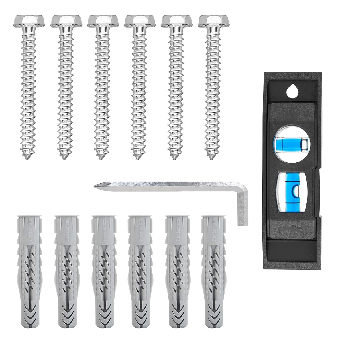 Mounting Dream Lag Bolt Kit for TV Mount Comes with (4) M8 Lag Bolt for Wood Stud,(4) Fischer Anchors for Concrete Wall, Includes Allen Key and Bubble Level