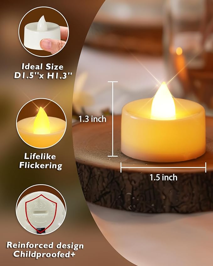 Homemory 24-Pack Flameless LED Tea Lights Candles Battery Operated, 200+Hour Fake Electric Candles TeaLights for Votive, Halloween, Ofrenda, Diya, Wedding Centerpiece Table Decor, Funeral, Christmas