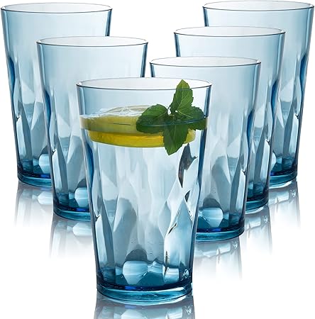 Unbreakable Plastic Drinking Glasses Set of 6 Shatterproof Tumblers, Reusable Glass Cups, Dishwasher Safe (16 Ounces)