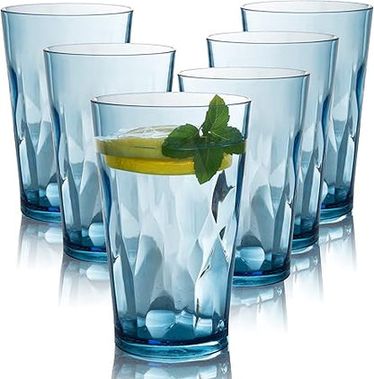 Unbreakable Plastic Drinking Glasses Set of 6 Shatterproof Tumblers, Reusable Glass Cups, Dishwasher Safe (16 Ounces)
