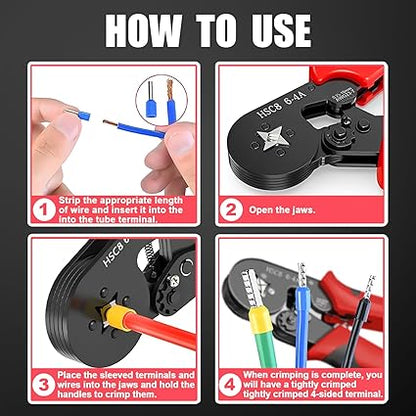 Ferrule Crimping Tool,Wire Ferrule Crimper,Self-Adjusting Ratchet Crimping Tool for Ferrules in The AWG 23-7 Range,Crimping Area 0.25-10mm2.