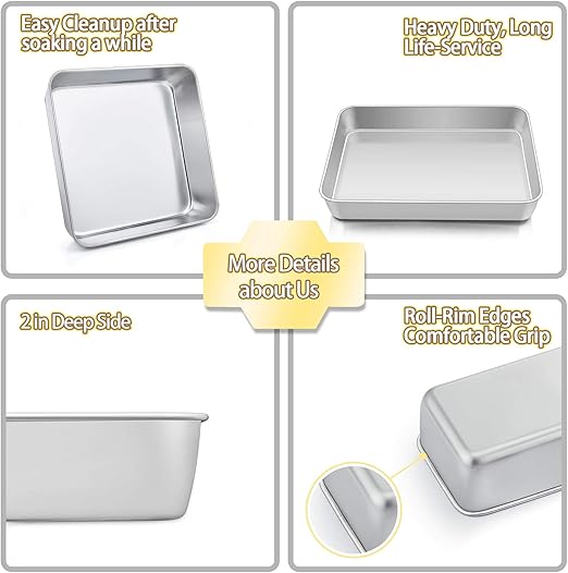 TeamFar Stainless Steel Bakeware Set of 8, Baking Roasting Toaster Oven Pans, Lasagna/Square/Round Cake Pan, Loaf Pan & Muffin Pan, Non-Toxic & Sturdy, Smooth & Dishwasher Safe