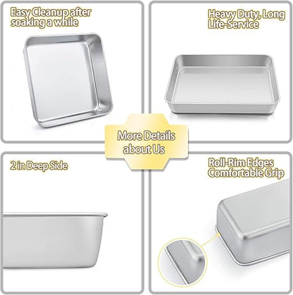 TeamFar Stainless Steel Bakeware Set of 8, Baking Roasting Toaster Oven Pans, Lasagna/Square/Round Cake Pan, Loaf Pan & Muffin Pan, Non-Toxic & Sturdy, Smooth & Dishwasher Safe