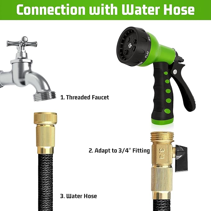 NEXCOVER Garden Hose Nozzle Sprayer - 7 Adjustable Watering Patterns Nozzle for Water Hose, Non-Slip Garden Spray Nozzle for Car Washing, Watering Plants, Pets Showering, Lawns Cleaning, Green