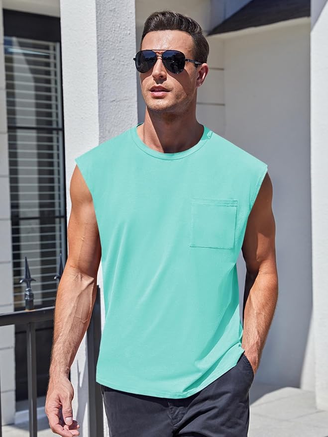 ZIWOCH Mens Sleeveless Tank Tops Workout Cut Off Shirts Muscle Gym T Shirts with Pocket