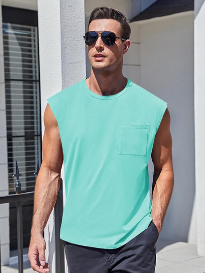 ZIWOCH Mens Sleeveless Tank Tops Workout Cut Off Shirts Muscle Gym T Shirts with Pocket