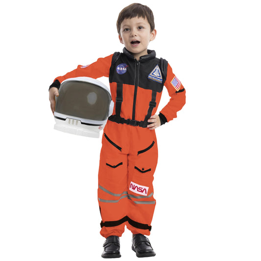 Spooktacular Creations Astronaut Costume with Helmet, Space Suit for Toddler, Kids Astronaut Halloween Costume for Cosplay (Orange Suit)