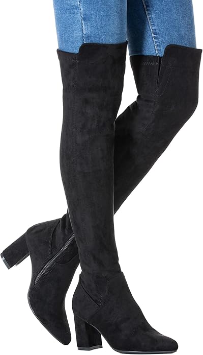 N.N.G Women Over the Knee Boots Thigh High Suede Black Block Low 2 Inch Heel Chunky Above Knee Winter Pointed toe