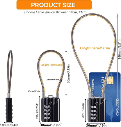 SEPOX® Versatile Twins Resettable 4-Digit Combination Padlock with Extrem Long Cable – Personalized Password, Durable Vinyl Steel Cable, Multipurpose Lock for Suitcase, Gym – Black 32cm Cable