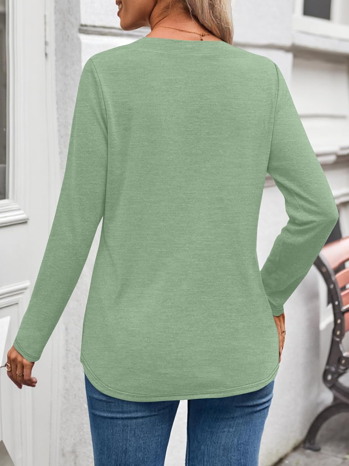 Size 4XL, WYNNQUE Womens Long Sleeve Shirts Business Casual Outfits Dressy Tops Blouses Henley V Neck Fall Clothes.