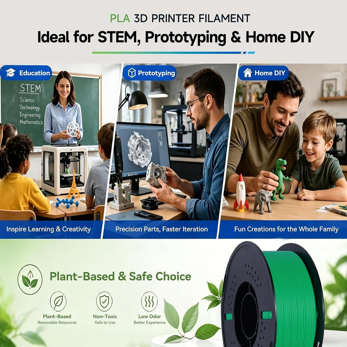 Kingroon PLA 3D Printer Filament, 1.75 mm, 1 kg, Green