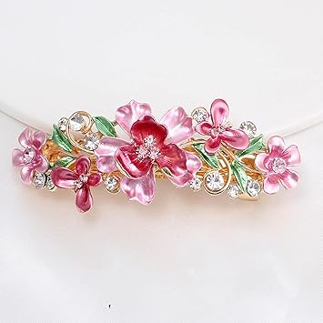 Alloy women's butterfly hairpin, lacquered flower hair ornament women's rhinestone spring clip F011170