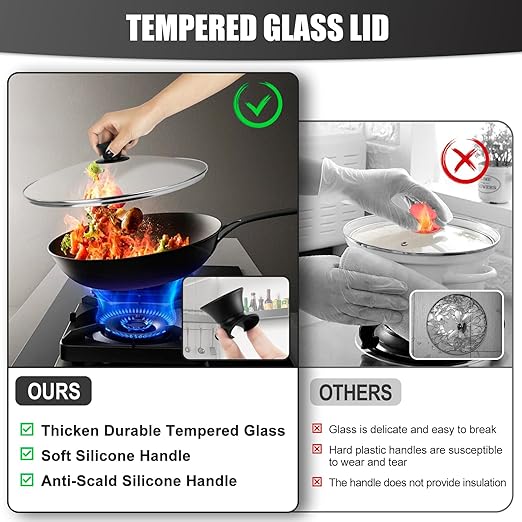 Pan Lid 8.7 Inch - Tempered Glass Pot Lid - Replacement Pan Cover for Cast Iron Skillets, Frying Pans, Pots and Wok, Heat Resistant Handle