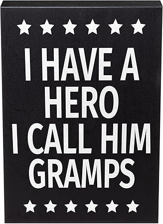 JennyGems Gift for Gramps, I Have a Hero I Call Him Gramps Wooden Sign, Shelf Decor and Wall Hanging, Made in USA