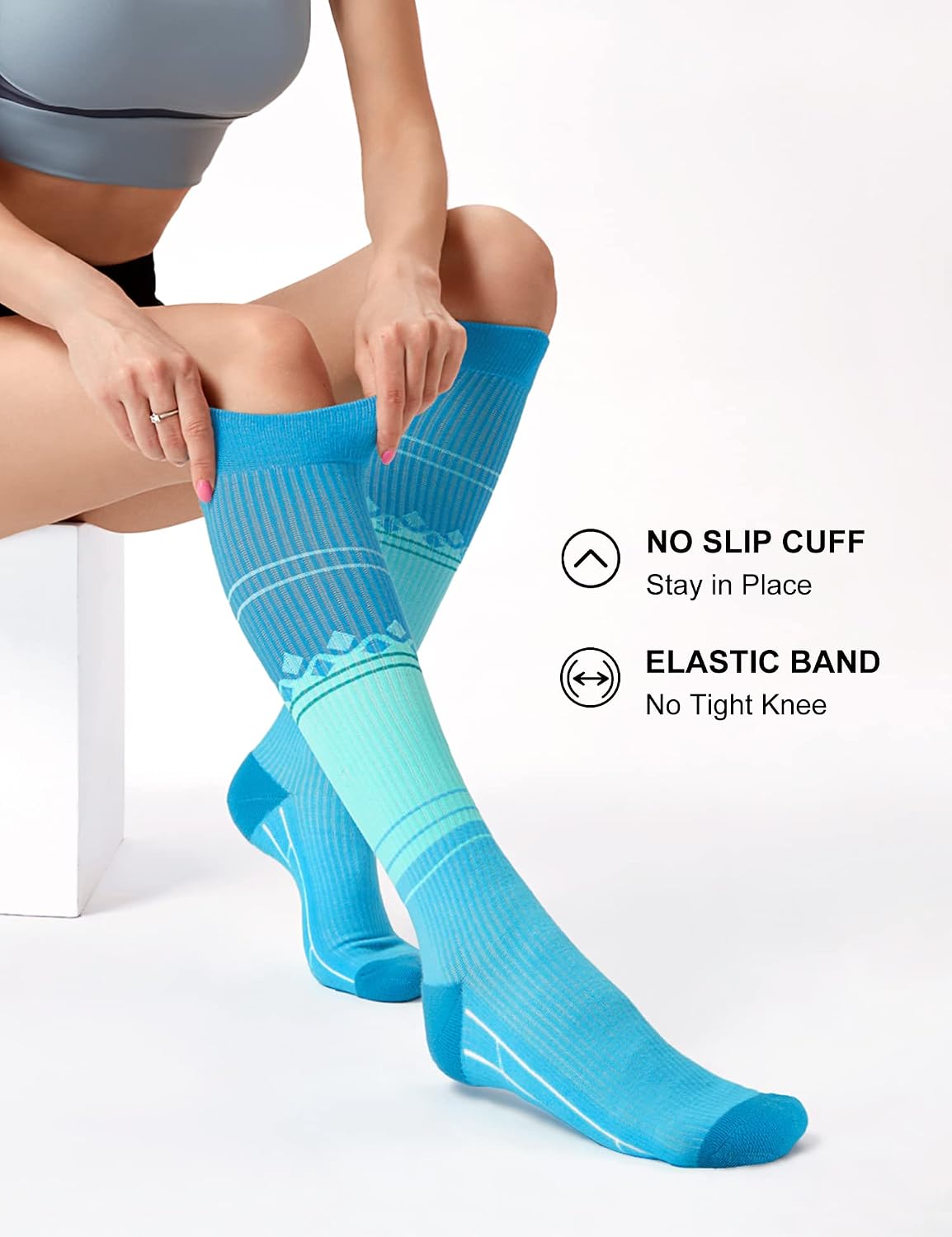 FITRELL 1 Pairs Compression Socks for Women and Men 20-30mmHg-Circulation Support Socks ( blue)
