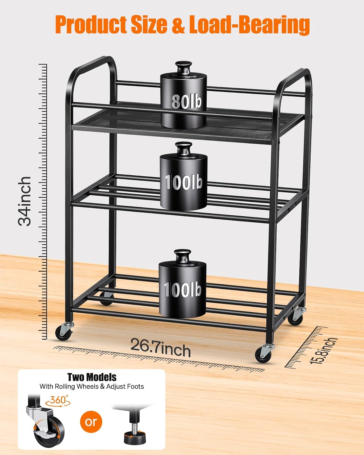 3D Printer Filament Storage Rack- Rolling Filament Spool Holders Racks with Wheels, Heavy Duty Metal Shelf for PLA/ABS/TPU/Nylon, Filaments Organzied for 3D Printing Studio, Office Workshop (Black)