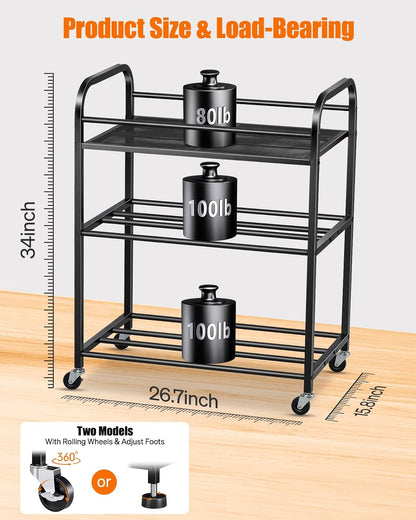 3D Printer Filament Storage Rack- Rolling Filament Spool Holders Racks with Wheels, Heavy Duty Metal Shelf for PLA/ABS/TPU/Nylon, Filaments Organzied for 3D Printing Studio, Office Workshop (Black)