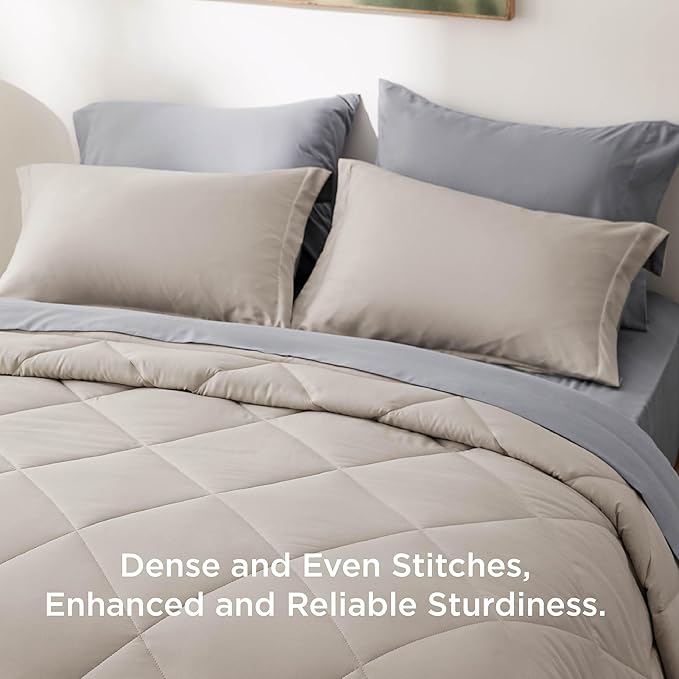 Bedsure King Size Comforter Set - 7 Pieces Reversible Beige Bedding, King Size Bed Set for All Seasons, Bed in a Bag with Down Alternative Comforter, Sheets, Pillowcases  Shams