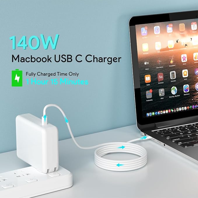 Mac Book Pro Charger - 140W USB C Charger Fast Charger Power Adapter for MacBook Pro, MacBook Air, iPad Pro, Samsung Galaxy and All USB-C Devices, 6.6ft USB C to C Cable