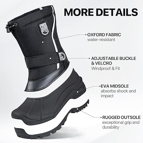 FREE SOLDIER Mens Snow Boots Insulated Waterproof Hiking Winter Shoes Nonslip Outdoor Ankle Cold Weather Boots