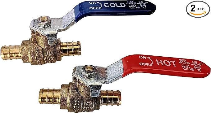 2 Pieces 1/2" Pex Ball Valve Hot and Cold, 24-2-1&2=2X