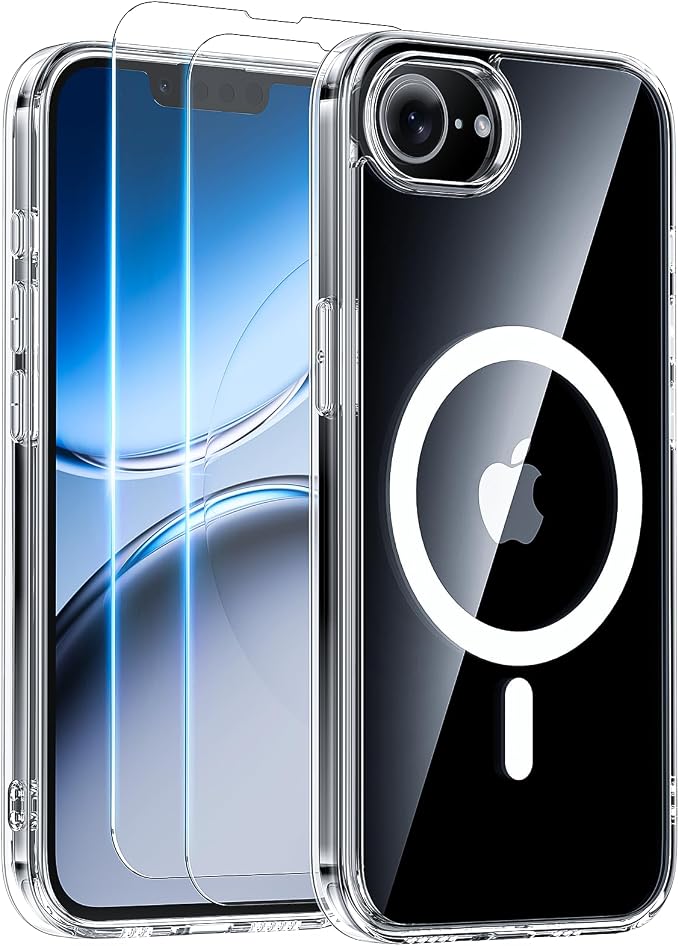 Magnetic Case for iPhone 17e & iPhone 16e (6.1 inch), [with Privacy Screen Protectors] [Anti-Yellow Tech], Compatible with MagSafe, Military-Grade Protection, for iPhone 17e/ iPhone 16e Case, Clear