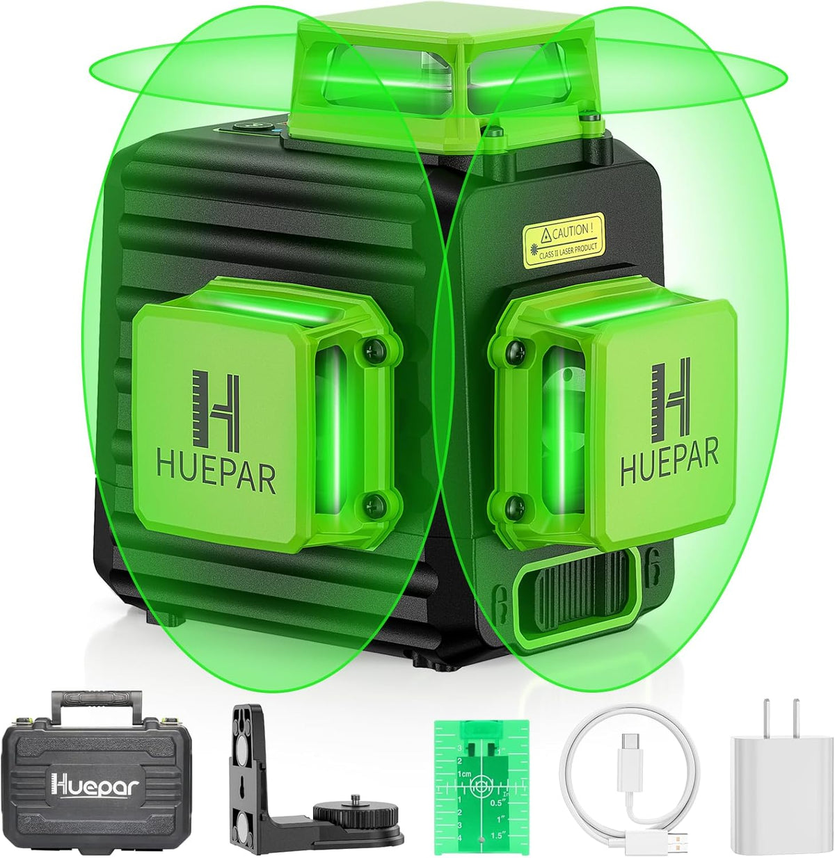 Laser Level 360 Self Leveling, Rechargeable 3D High Brightness Green Laser 3x360° Best Laser Leveler Tool for Construction and Picture Hanging, Strong Magnetic Bracket & Hard Suitcase -B03CG (tripod included)