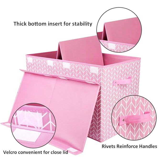 Large toy storage box for girls and boys, sturdy toy organizer box with lid for living room, nursery, closet, bedroom, playroom, 25 x 13 x 16