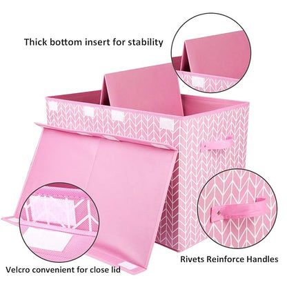 Large toy storage box for girls and boys, sturdy toy organizer box with lid for living room, nursery, closet, bedroom, playroom, 25 x 13 x 16