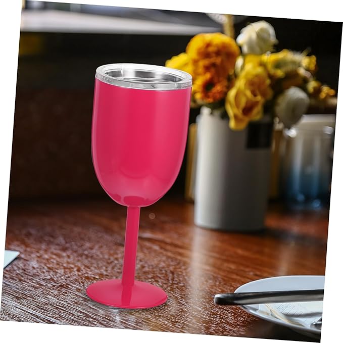 Double Walled Stainless Steel Wine Goblets Insulated Wine Tumblers with Lid Unbreakable Stemmed Glasses for Parties Outdoor Activities Travel Bbq Beach