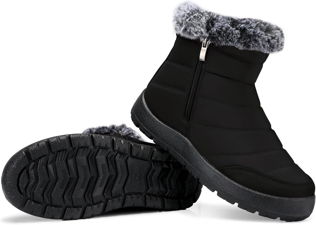 SHIBEVER Women's Waterproof Fur Lined Snow Boots, Black